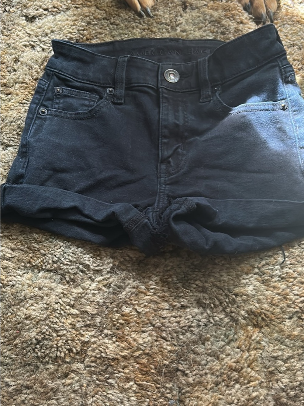 American Eagle Outfitters Black Cuffed High-Rise Jean Shorts